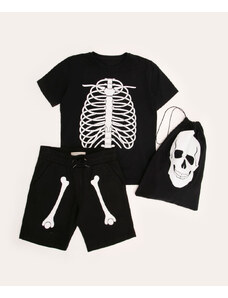 C&A conjunto infantil manga curta esqueleto halloween + sacola preto