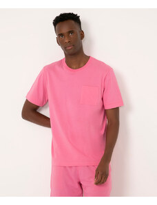 C&A camiseta básica de algodão manga curta com bolso rosa