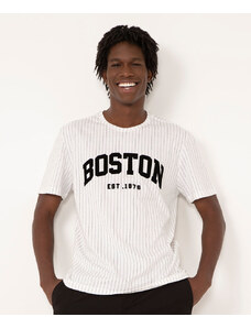 C&A camiseta de algodão manga curta listrada boston branco