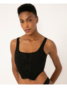C&A sutiã corset sem bojo com renda alongado preto