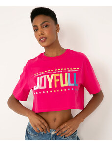 C&A camiseta de algodão manga curta cropped joyfull pink