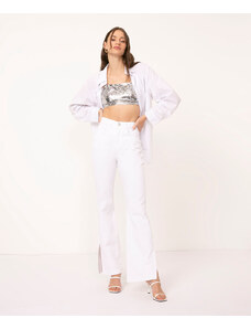 C&A calça de sarja flare cintura super alta com fenda branco