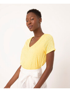 C&A blusa de laise ampla manga curta decote v amarela