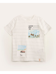 C&A camiseta infantil manga curta cartão postal off white