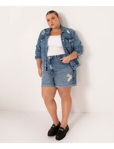 C&A short mom jeans plus size destroyed cintura super alta azul médio azul médio