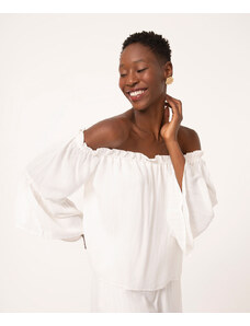 C&A blusa ampla ciganinha com lurex off white