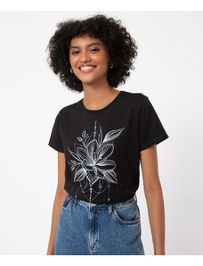 C&A camiseta manga curta flor preta