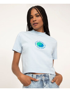 C&A camiseta de algodão ciclos cropped change the world azul claro