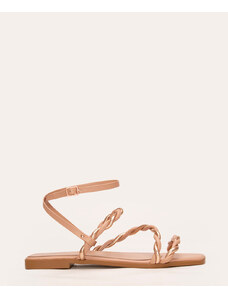 C&A sandália rasteira tiras trançada metalizada oneself cobre