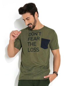 Moda Pop Camiseta Verde Militar com Bolso Frontal