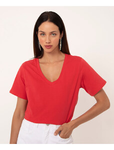 C&A camiseta de algodão decote v vermelho