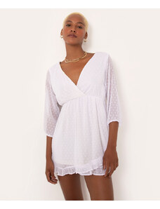 C&A vestido curto texturizado decote v off white