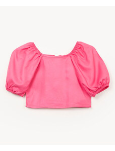 C&A blusa infantil de viscose manga bufante rosa