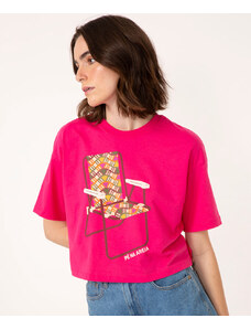 C&A camiseta cropped manga curta cadeira pink