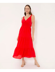 C&A vestido longo de laise com recortes decote v vermelho