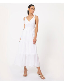 C&A vestido de algodão midi decote v off white