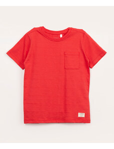 C&A camiseta infantil texturizada manga curta com bolso vermelha