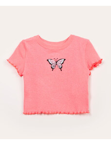 C&A blusa infantil canelada borboleta pink