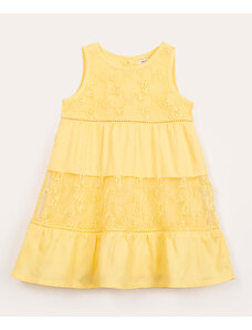 C&A vestido infantil de viscose recorte com renda amarelo