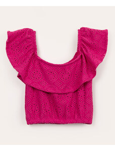C&A blusa infantil de laise ciganinha com babado pink