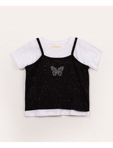 C&A blusa infantil com sobreposição borboleta multicor