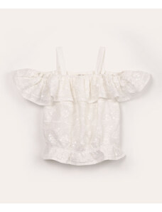 C&A blusa infantil de laise paetê ciganinha off white