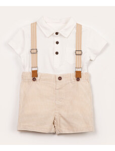 C&A conjunto infantil camisa com bermuda e suspensório off white