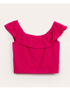 C&A blusa infantil de laise ciganinha com babado pink