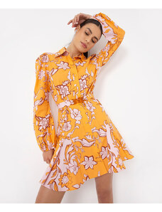 C&A vestido chemise curto floral com cinto laranja