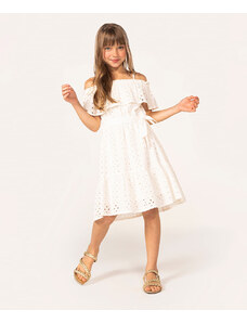 C&A vestido infantil de laise ciganinha com laço off white