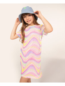 C&A vestido infantil em tela manga curta onda multicor