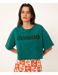C&A camiseta oversized cropped manga curta cosmo verde escuro