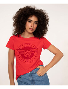 C&A camiseta de algodão manga curta mulher maravilha vermelho