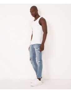 C&A calça jeans skinny cropped destroyed azul médio