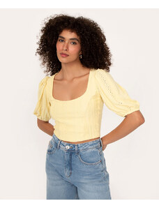 C&A blusa texturizada manga curta bufante amarelo claro