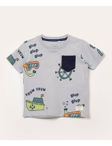 C&A camiseta infantil manga curta fundo do mar com bolso cinza