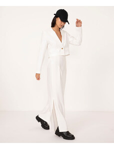 C&A calça alfaiataria cintura alta com fenda off white