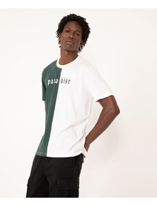 C&A camiseta de algodão manga curta bicolor paradise verde