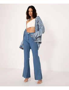 C&A calça jeans flare cintura alta com fenda sawary azul médio