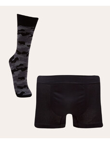 C&A kit de cueca boxer e meia cano longo camuflada cinza escuro