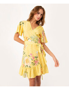 C&A vestido curto decote transpassado jardim solar amarelo