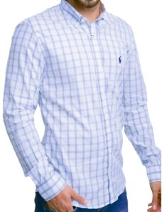 Polo Ralph Lauren Camisa Ralph Lauren Masculina Custom Xadrez Check Points Azul Branca