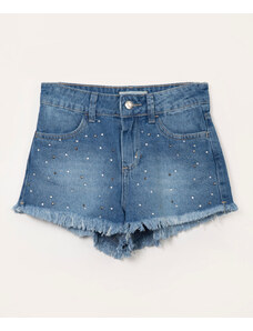 C&A short juvenil jeans cintura alta brilho azul médio