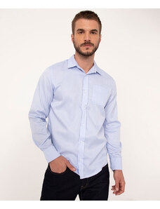 C&A camisa comfort manga longa listrada com bolso azul claro