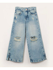 C&A calça infantil jeans wide destroyed azul claro