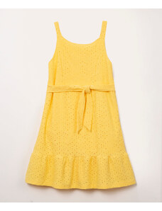 C&A vestido infantil em laise com amarração amarelo