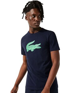 Camiseta Lacoste Masculina Jersey Sport 3D Green Logo Azul Marinho
