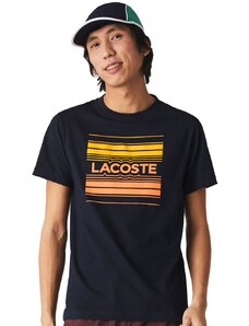 Camiseta Lacoste Masculina Jersey Sport Lines Logo Graphic Azul Marinho