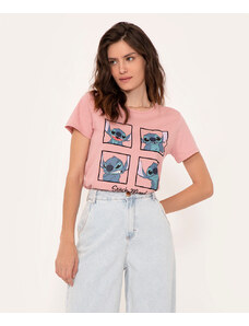 C&A camiseta de algodão manga curta stitch rosa