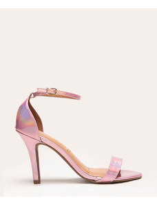C&A sandália metalizada salto alto vizzano rosê